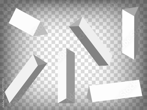 Set of perspective projections 3d triangular prism model icons on transparent background.  3d triangular prism.  Abstract concept of graphic elements for your design, app, UI. EPS10