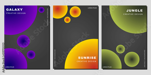 Modern Cover Template Design. Galaxy Sunrise, Jungle Color Concept. Trendy gradient bubble set for presentations, magazines, flyers, annual reports, posters and business cards.