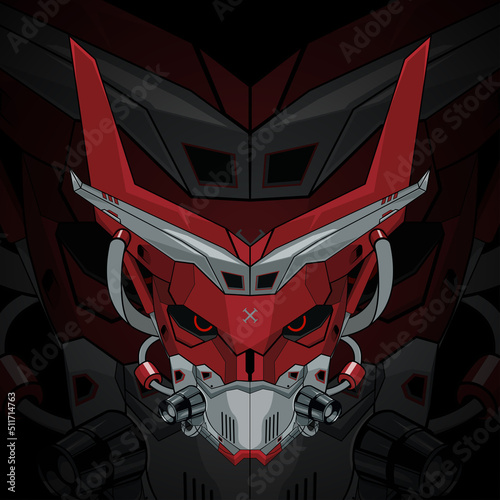 Detailed Head Character Technology Futuristic Blue Mecha Monster Robot Vector with Modern Illustration