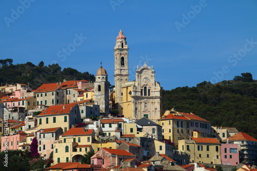 Medieval village of Cervo (San Bartolomeo al Mare-Imperia-Italy.) Cervo is a delightful town on the western Ligurian Riviera, considered one of the most beautiful borgji in Italy. Seen from the beach 