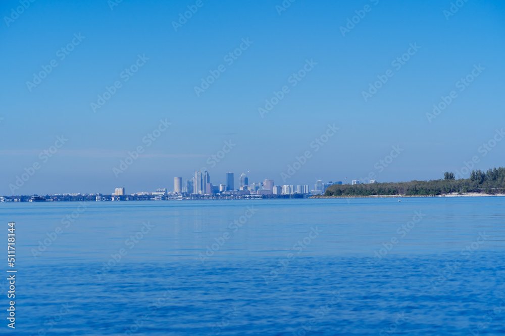 Tampa, FL, USA - 02 10 2022: Beautiful Tampa downtown and Tampa bay landscape