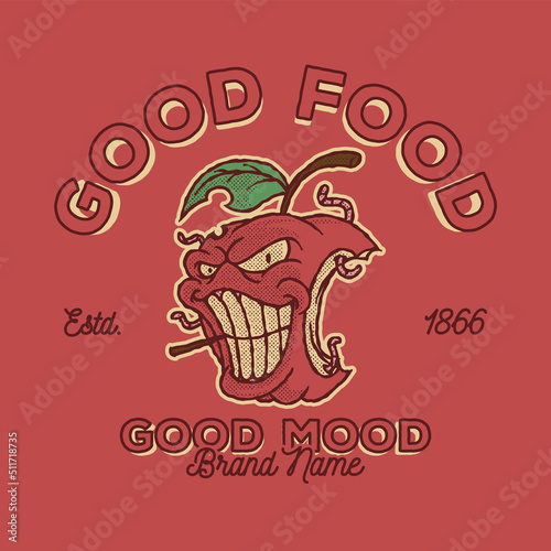 cartoon emblem of rotten apple with retro style