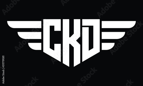 CKD three letter logo, creative wings shape logo design vector template. letter mark, wordmark, monogram symbol on black & white.	