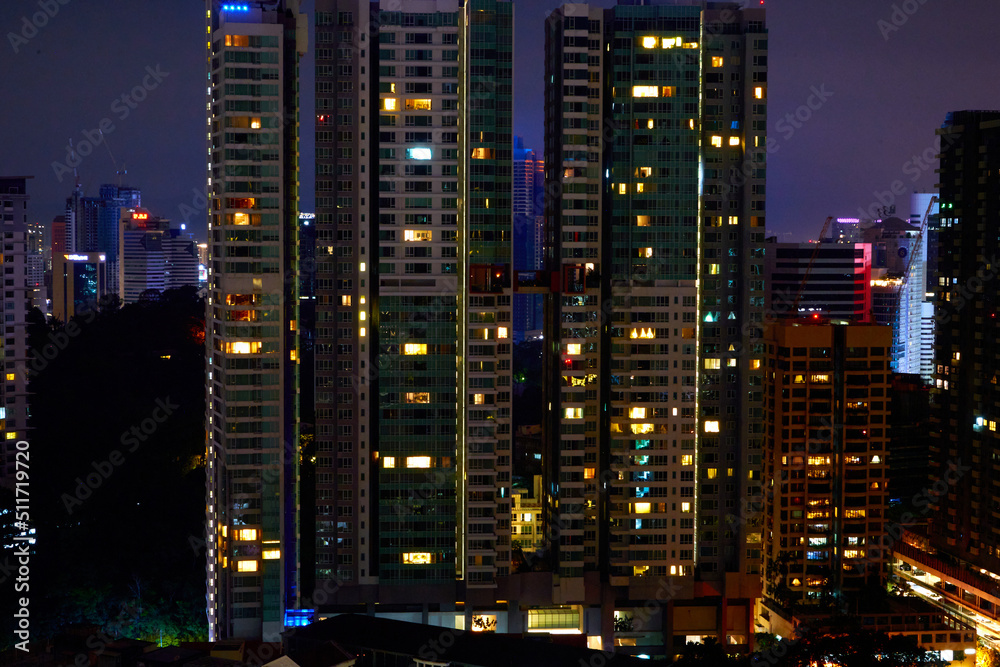Scenery evening view downtown of modern megapolis.