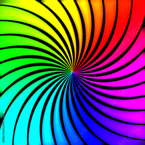 Multi colored spiral on black background. Illustration.