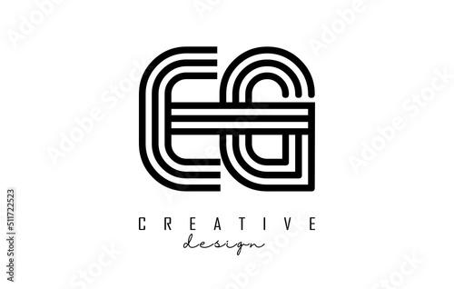 Black lines EG e g letters with monogram Logo Design.