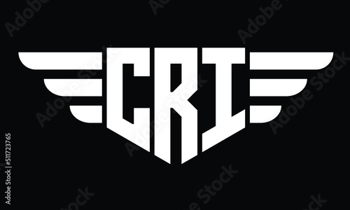 CRI three letter logo, creative wings shape logo design vector template. letter mark, wordmark, monogram symbol on black & white.	