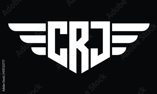 CRJ three letter logo, creative wings shape logo design vector template. letter mark, wordmark, monogram symbol on black & white.	