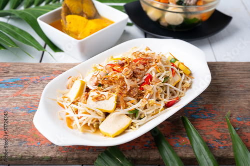 Stir Fried Bean Sprouts with tofu and scallion. Asian vegetable stir fry
