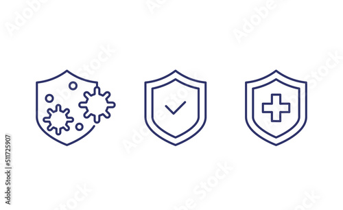 immune system and antibacterial protection line icons