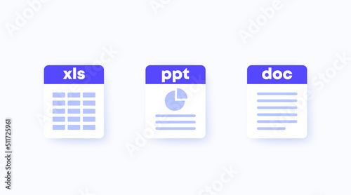 Xls, ppt and doc file icons