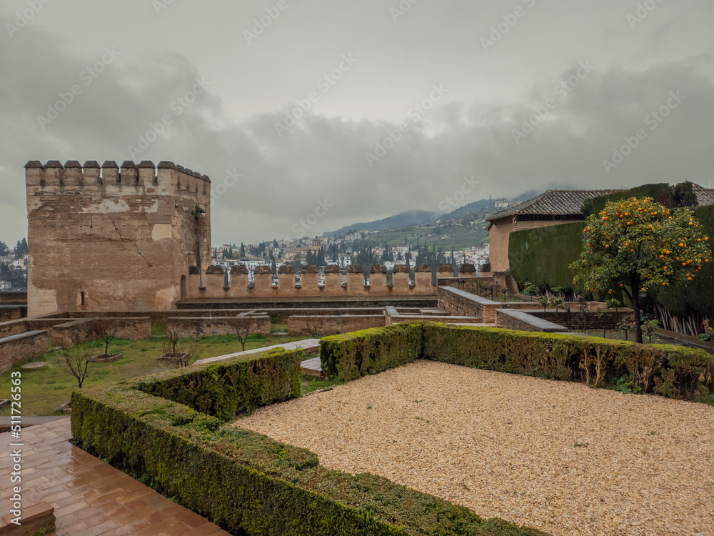 A walk on inside the magnificent Alhambra in Granada, Andalucia, Spain