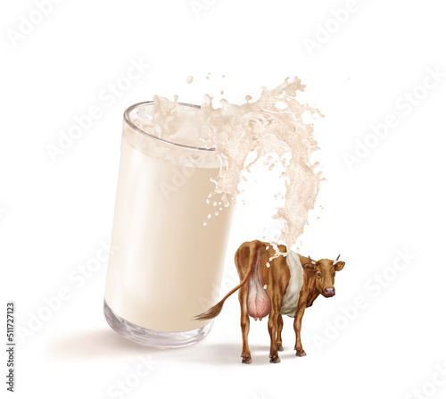 Fotografie lait, vache à lait, en verre, boire, verser, full, débordé, blanc, aliment, sain