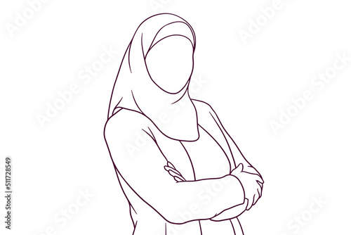 businesswoman in hijab standing with crossed arms. hand drawn style vector illustration