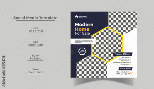 Real Estate Social Media Banner Template or Instagram Post Design Template