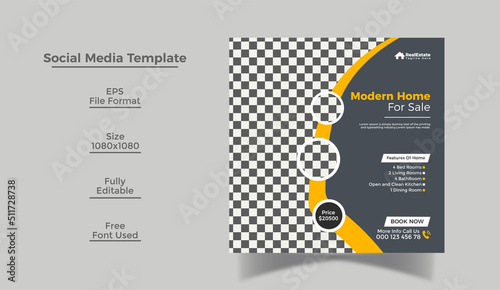 Real Estate Social Media Banner Template or Instagram Post Design Template
