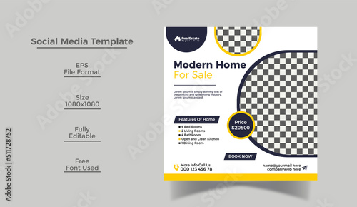 Real Estate Social Media Banner Template or Instagram Post Design Template