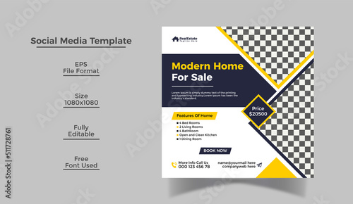 Real Estate Social Media Banner Template or Instagram Post Design Template