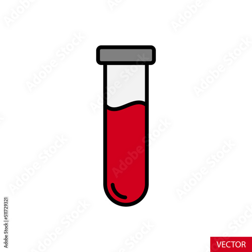 Blood test tube, blood sample concept vector icon in flat style design for website design, app, UI, isolated on white background. Editable stroke. Vector illustration.