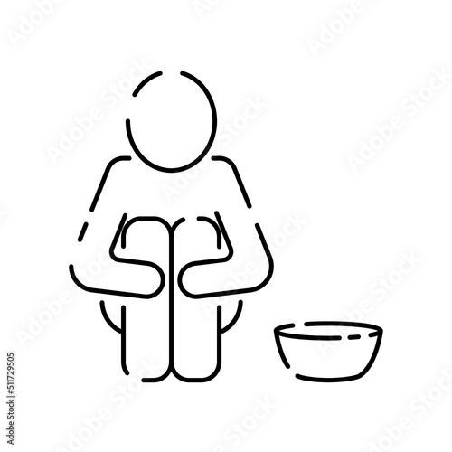 Food justice. Volunteer organization poor. Food insecurity. Global food crisis world line icon. Grain, wheat or cornflour. Hunger, poverty and famin. Help market price