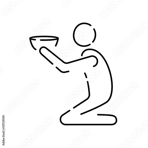 Global food crisis world line icon. Grain, wheat or cornflour. Hunger, poverty and famin. Help market flour price. Homless, beggar and poor concept. Vector illustration