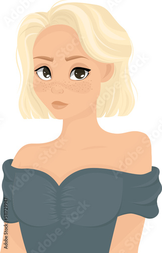 Cute shy cartoon blonde girl