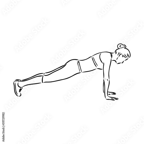 a plank position indoors. hand drawn style vector design illustrations.