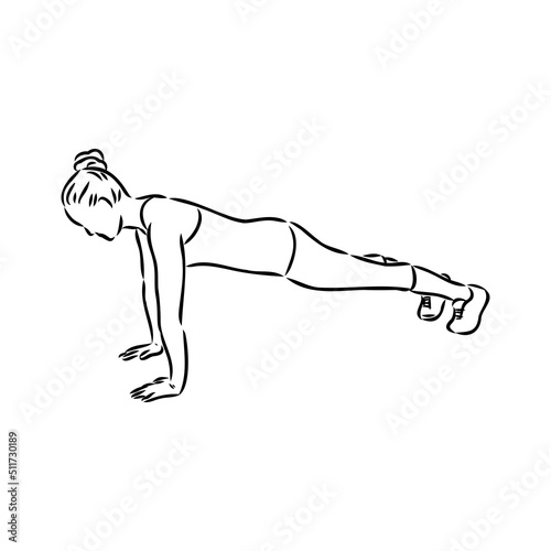 a plank position indoors. hand drawn style vector design illustrations.