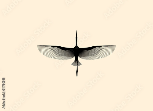Flying bird stork silhouette logo or icon design template isolated on white background.