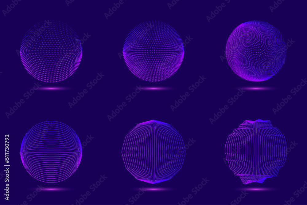 Set of circles sci-fi elements dots and lines particles on blue background technology concept