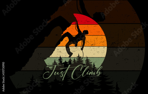 Just climb vintage climbing t shirt design