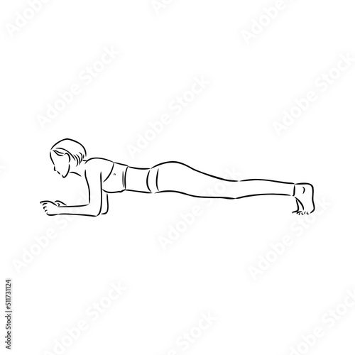 a plank position indoors. hand drawn style vector design illustrations.