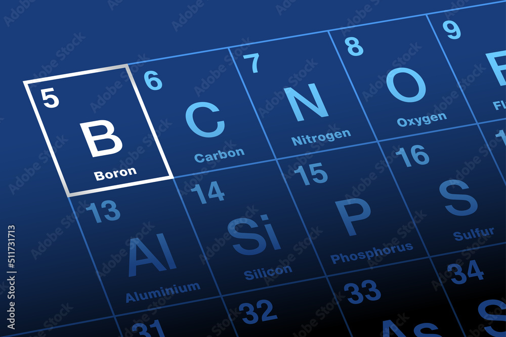 Vecteur Stock Boron on periodic table of the elements. Lustrous