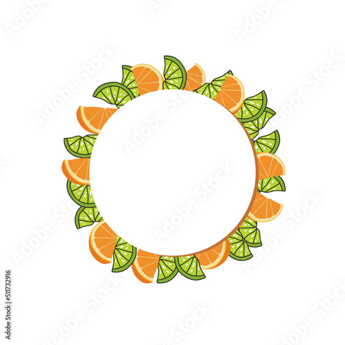 Lime and orange circle frame. Fresh and tasty. Wreaths banner design.