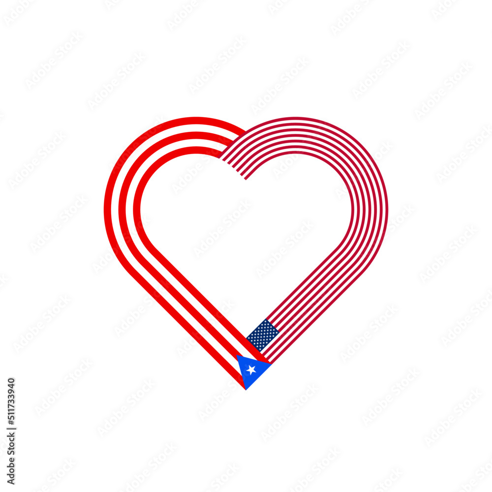 unity concept. heart ribbon icon of puerto rico and united states flags. vector illustration isolated on white background