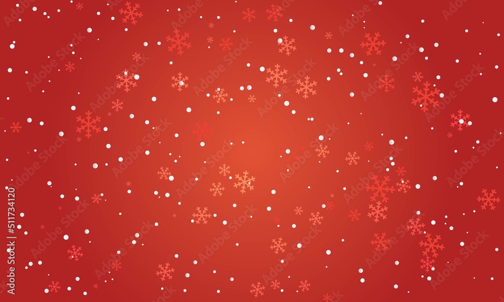 Snow snowflake red background. Christmas snowy winter design. White falling snowflakes, abstract landscape. Cold weather effect. Magic nature fantasy snowfall texture decoration. Vector illustration Snow snowflake red background. Christmas snowy winter design. White falling snowflakes, abstract landscape. Cold weather effect. Magic nature fantasy snowfall texture decoration. Vector illustration