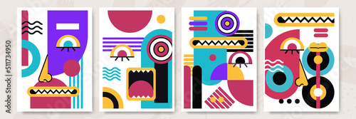 Abstract pop art collage surrealism face design vector illustration. Designed for NFT, token, wallpaper, poster, crypto, punk, aesthetic poster. NFT token in crypto artwork for blockchain digital art
