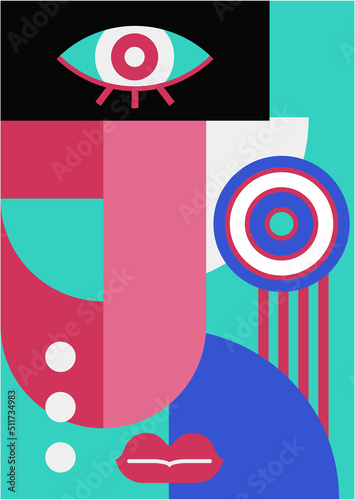 Abstract pop art collage surrealism face design vector illustration. Designed for NFT, token, wallpaper, poster, crypto, punk, aesthetic poster. NFT token in crypto artwork for blockchain digital art