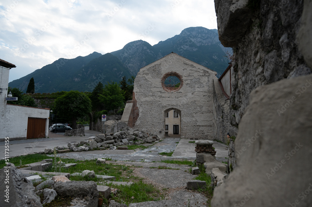Italy, June 2022: view of the village of Venzone, destroyed and rebuilt after the 1976 earthquake, in the Friuli Venezia Giulia region