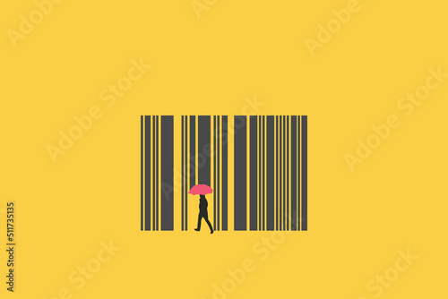 businessman break through barcodes to Rebuild marketing strategy and create a new look for the company.