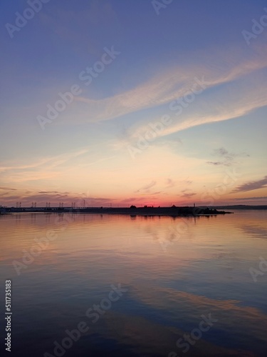 River evening landscape, sunset over the river. A natural phenomenon.