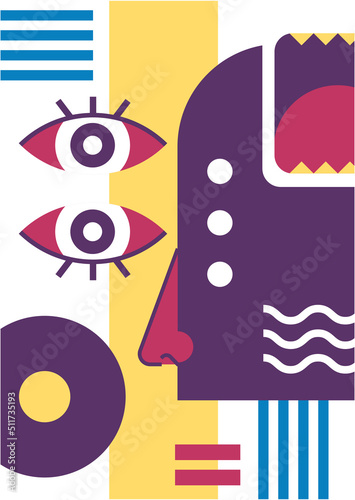 Abstract pop art collage surrealism face design vector illustration. Designed for NFT  token  wallpaper  poster  crypto  punk  aesthetic poster. NFT token in crypto artwork for blockchain digital art