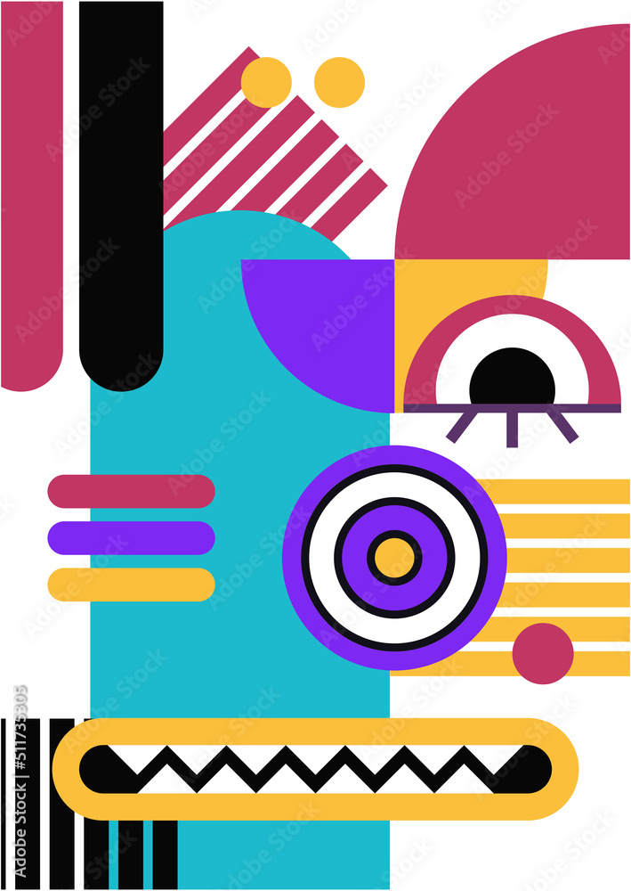 Fototapeta premium Abstract pop art collage surrealism face design vector illustration. Designed for NFT, token, wallpaper, poster, crypto, punk, aesthetic poster. NFT token in crypto artwork for blockchain digital art