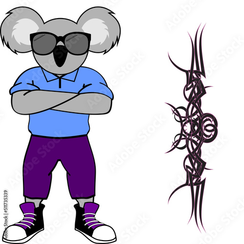 standing koala teen cartoon with sunglasses hipster style in vector format