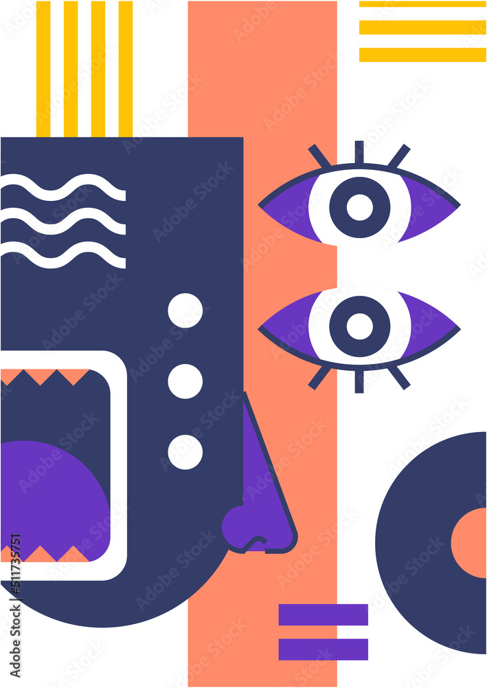 Fototapeta premium Abstract pop art collage surrealism face design vector illustration. Designed for NFT, token, wallpaper, poster, crypto, punk, aesthetic poster. NFT token in crypto artwork for blockchain digital art