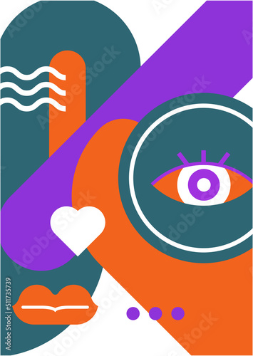 Abstract pop art collage surrealism face design vector illustration. Designed for NFT, token, wallpaper, poster, crypto, punk, aesthetic poster. NFT token in crypto artwork for blockchain digital art