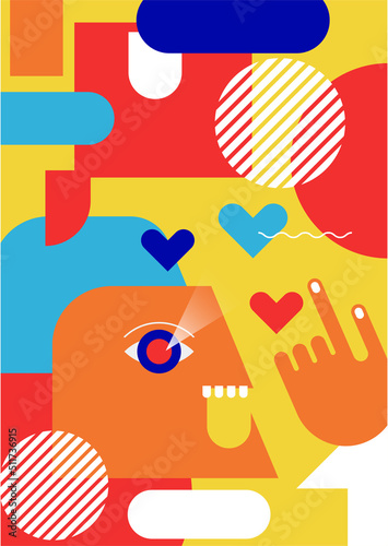 Abstract pop art collage surrealism face design vector illustration. Designed for NFT, token, wallpaper, poster, crypto, punk, aesthetic poster. NFT token in crypto artwork for blockchain digital art