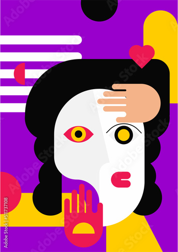 Abstract pop art collage surrealism face design vector illustration. Designed for NFT, token, wallpaper, poster, crypto, punk, aesthetic poster. NFT token in crypto artwork for blockchain digital art