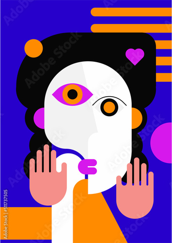 Abstract pop art collage surrealism face design vector illustration. Designed for NFT, token, wallpaper, poster, crypto, punk, aesthetic poster. NFT token in crypto artwork for blockchain digital art