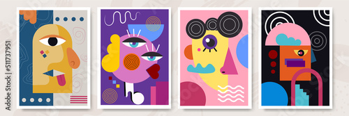 Abstract pop art collage surrealism face design vector illustration. Designed for NFT, token, wallpaper, poster, crypto, punk, aesthetic poster. NFT token in crypto artwork for blockchain digital art
